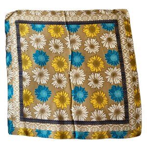 Floral Flower Scarf Wrap Sunflower Daisy Square Summer 27" X 27" Yellow Blue Tan